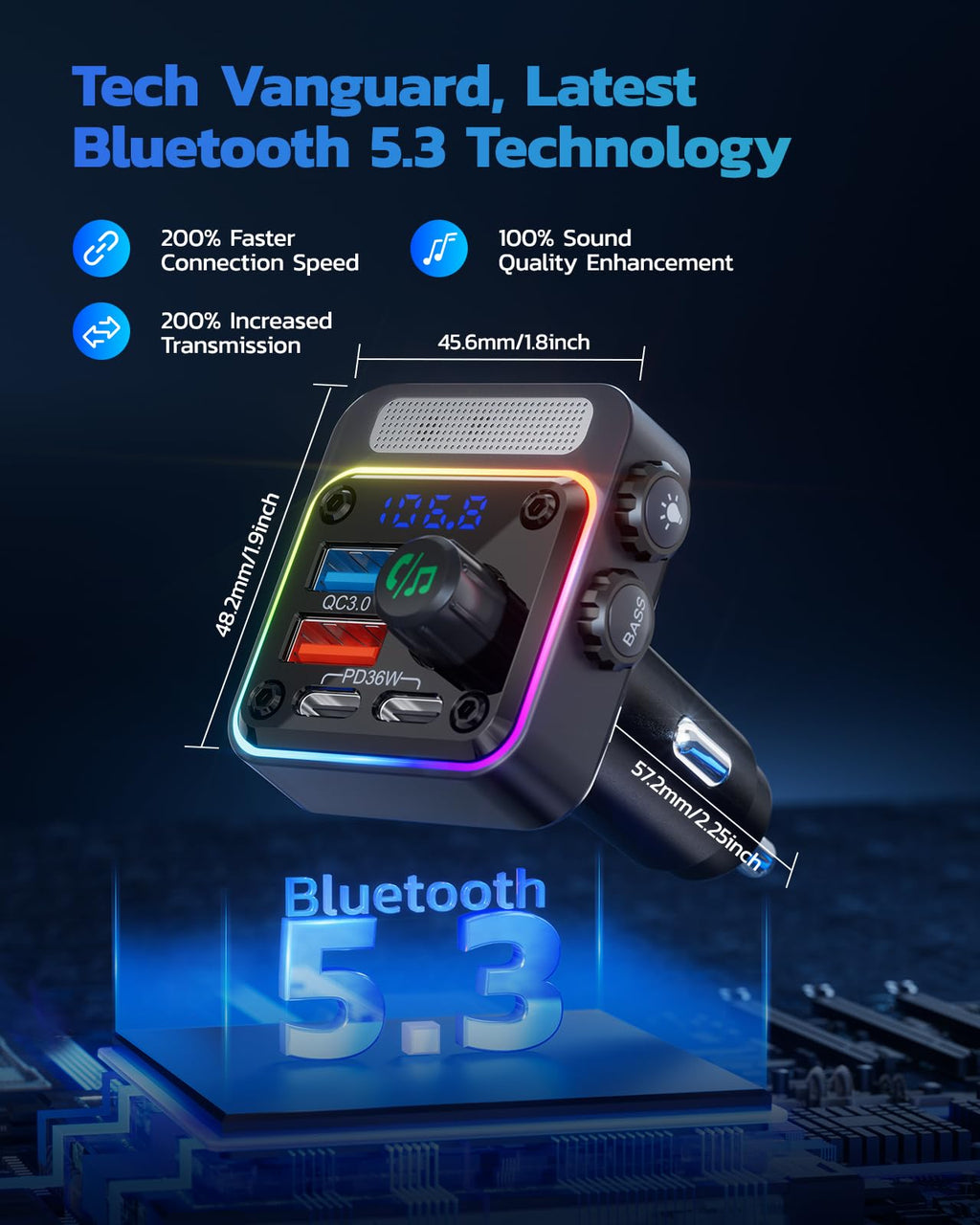 54W Bluetooth FM Car Charger