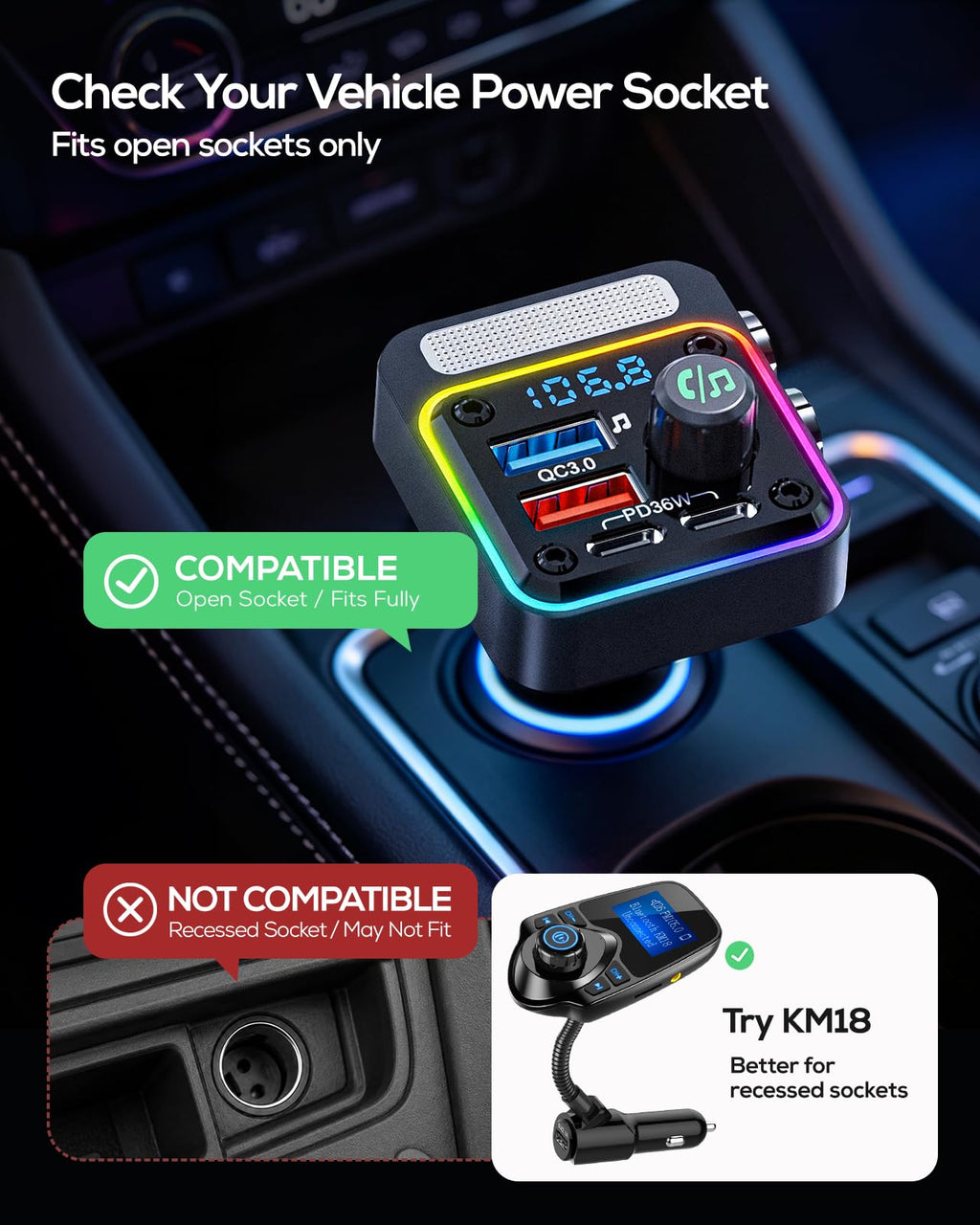 54W Bluetooth FM Car Charger