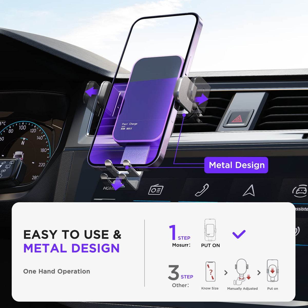 15W LED Wireless Car Charger Mount