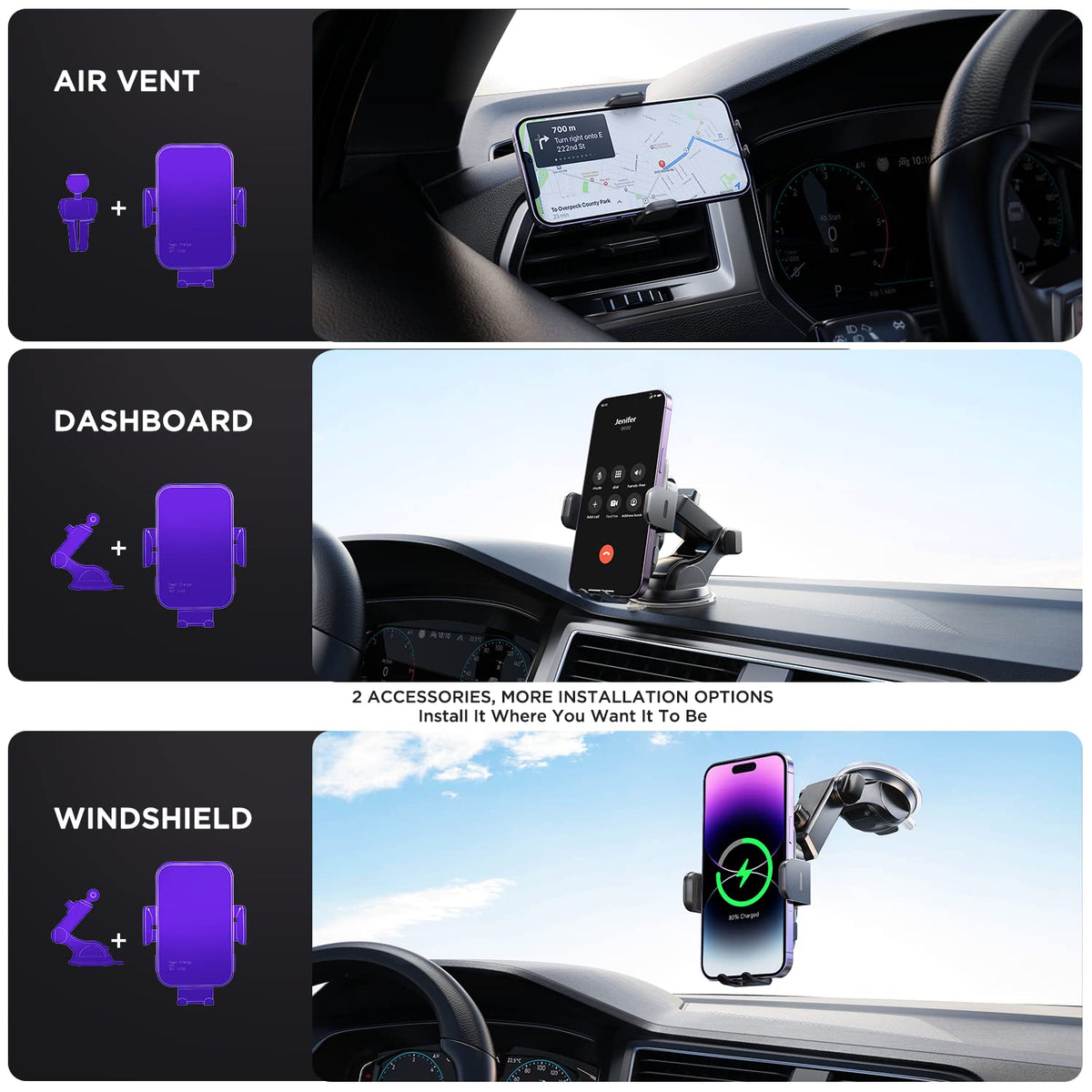 15W LED Wireless Car Charger Mount