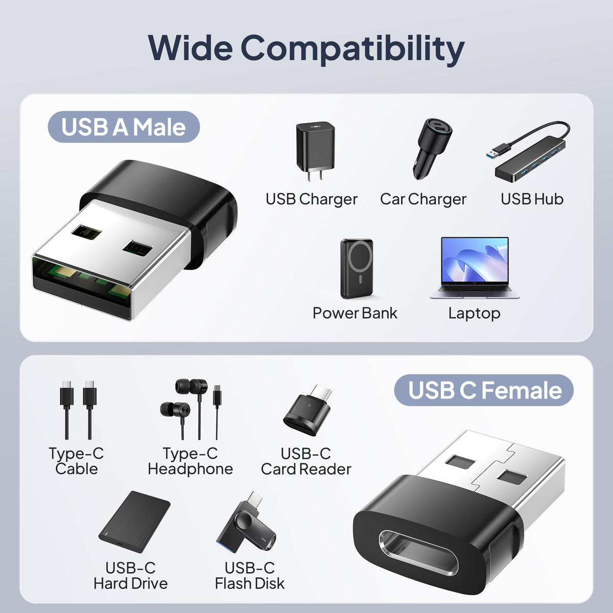 USB-A to USB-C Adapter 3-Pack