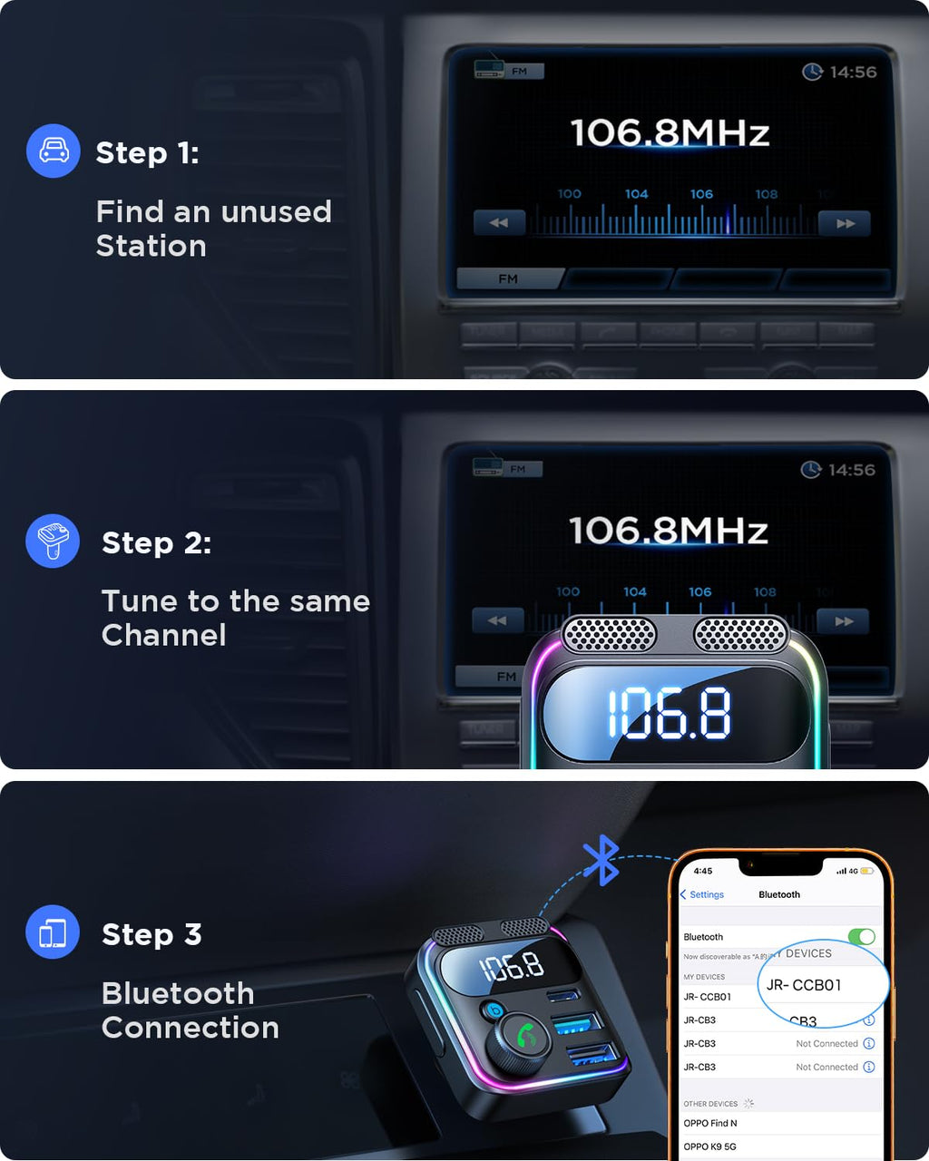 81W Bluetooth FM Car Charger