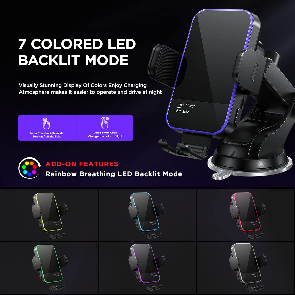 15W LED Wireless Car Charger Mount