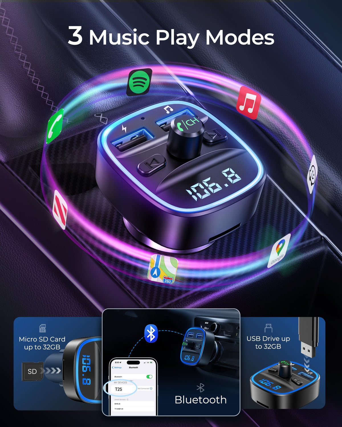 Bluetooth 5.4 FM Car Transmitter