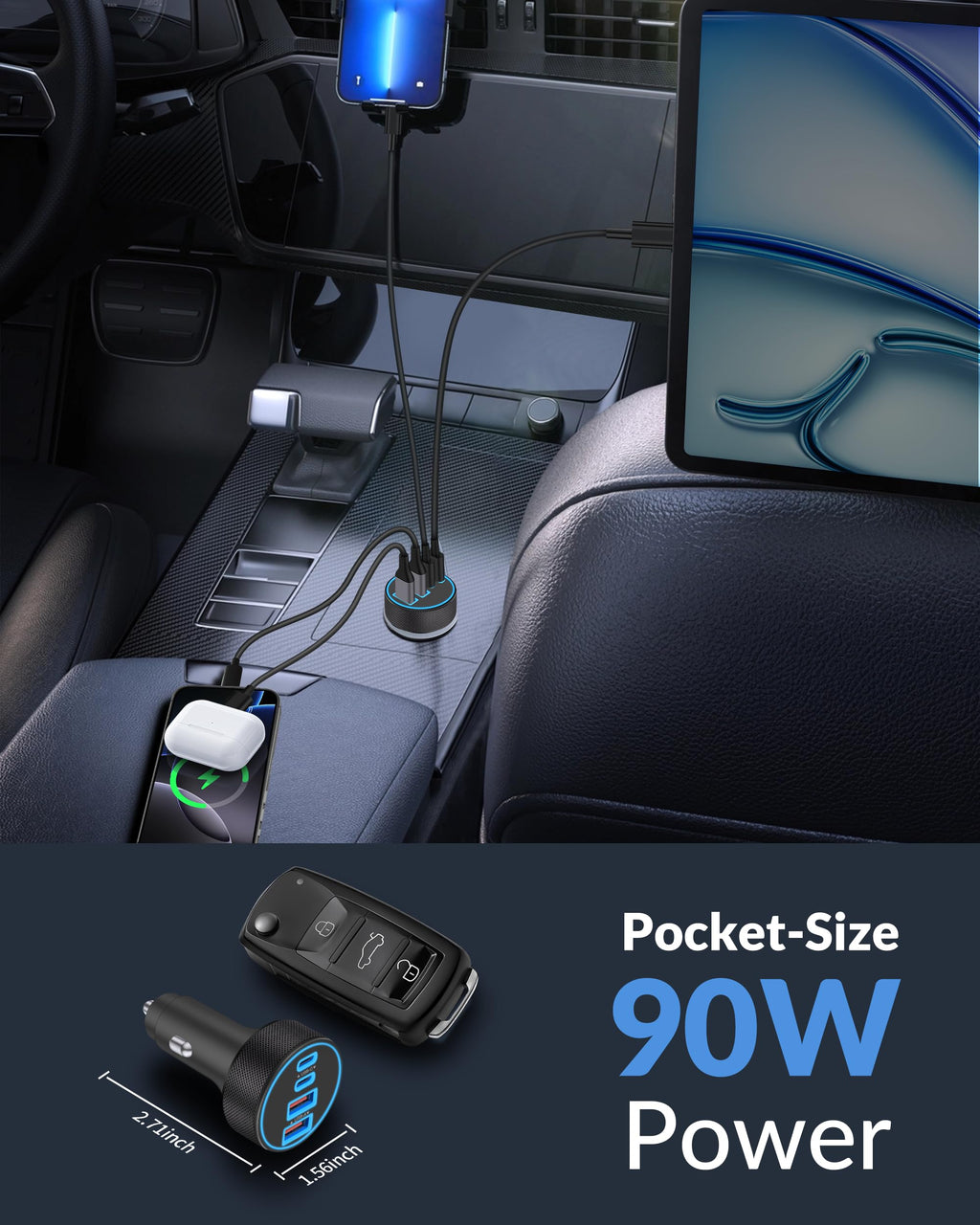 90W 4-Port Car Charger