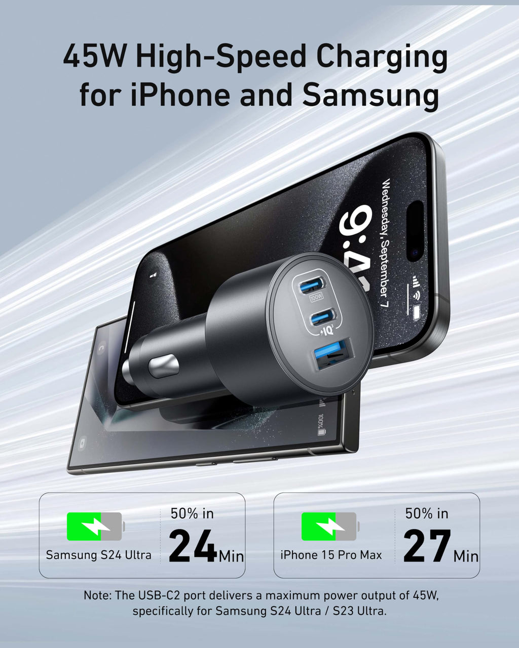 167.5W 3-Port USB-C Car Charger