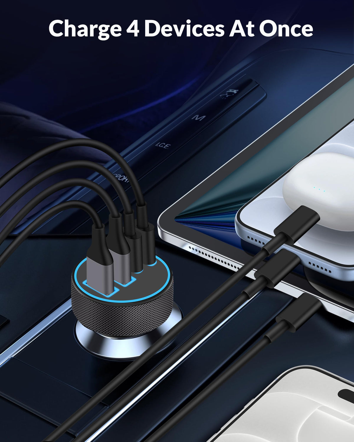 90W 4-Port USB-C Car Charger
