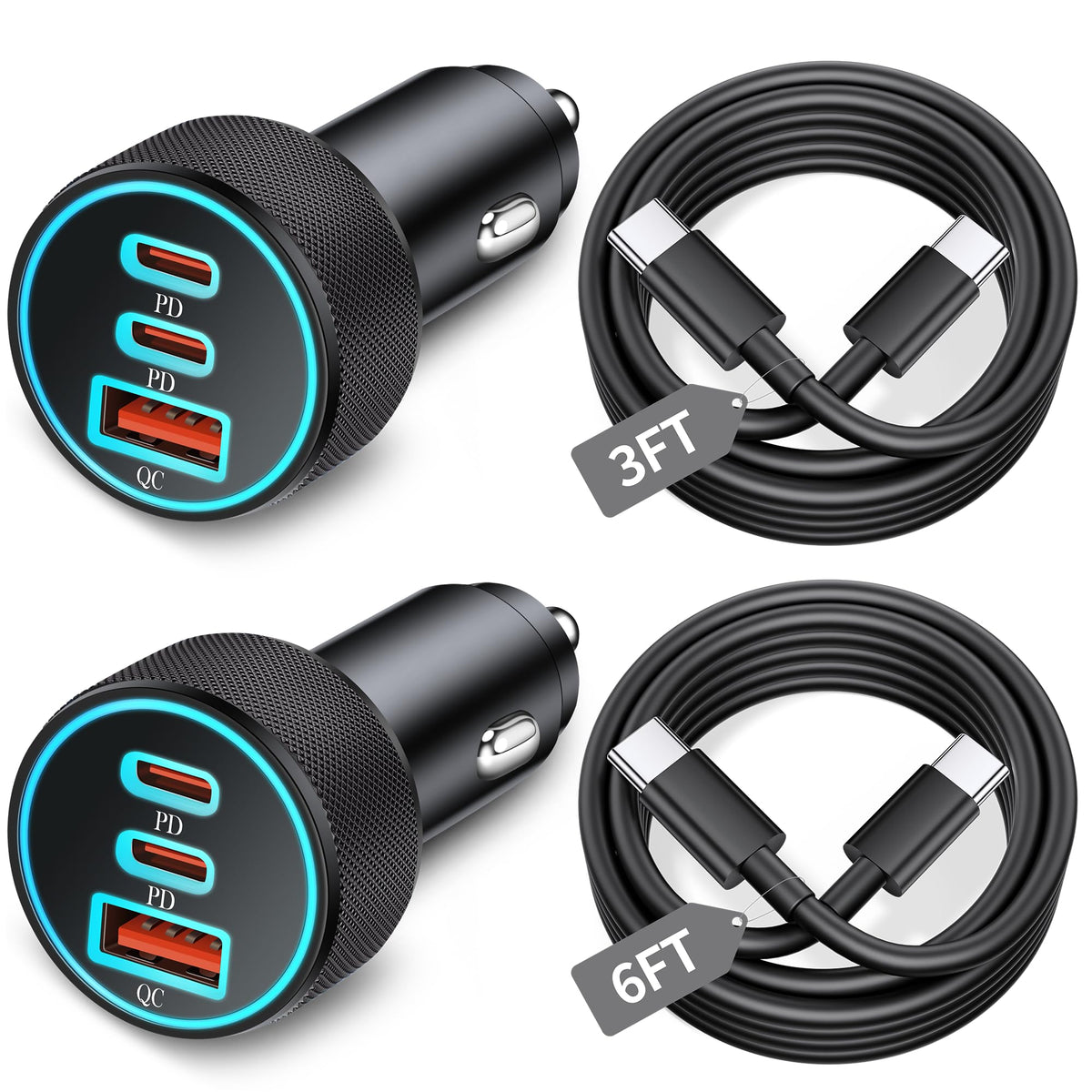 67W 3-Port USB-C Car Charger