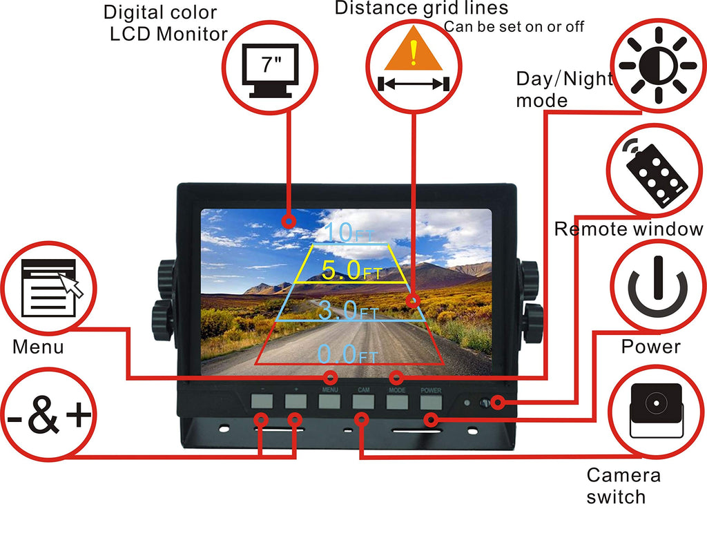 7-Inch Wired Backup Camera System
